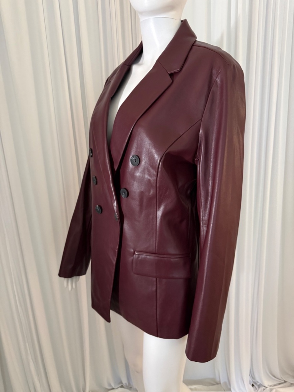 Marla Wynne Faux Leather Double Breasted Blazer Jacket Burgundy Size L NWOT - Picture 7 of 16